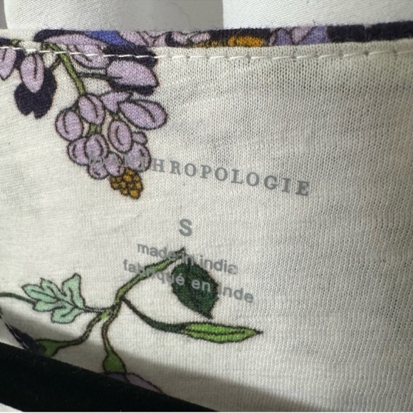 Anthropologie V-Neck Purple Floral 3/4 Puff Sleeve Blouse Top Size S NEW - Picture 5 of 11